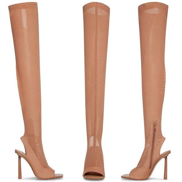 Steve Madden Beverley Pull On Mesh Over The Knee High Boots 6.5 Blush Nude NEW